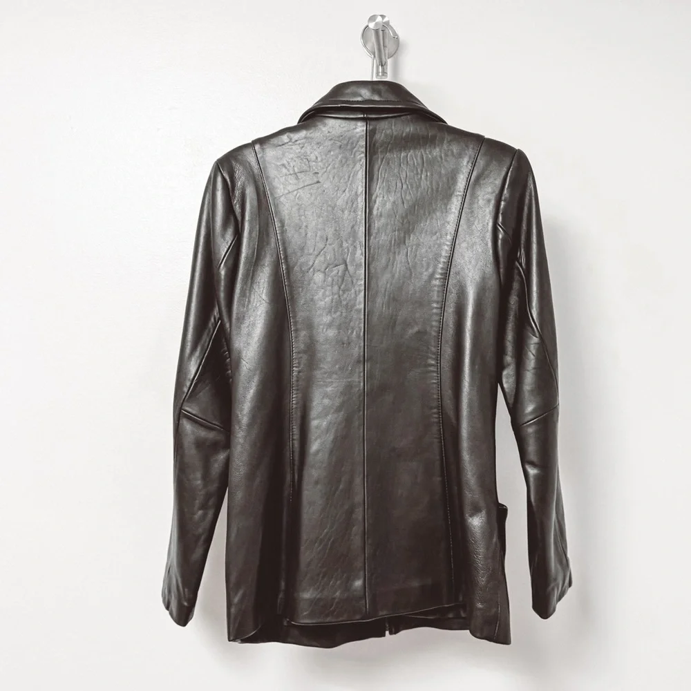 Preston and York Pleated Front‎ Genuine Leather Zip Up Jacket Black Small